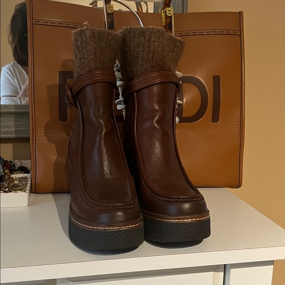 Sam Edelman Brown Heeled Boots with Knit Detail - Picture 4 of 6